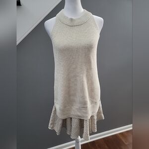 All:row Sleeveless Halter Neck Ruffled Polka Dot Trim Hem Sweater Mini Dress S